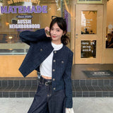 Hidden Blue Short Fragrant Coat Women 2025 Autumn And Winter Single Row Retro New High-End Loose Long-Sleeved Top