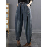 2025 Spring Thin Tight Waist Water Wash Blue Plate Buckle Large Size Loose Old Dad Harun Trousers Casual Jeans Women