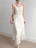 Temperament Apricot Color Lace Sling Dress Women 2025 Summer New High-End Sense Long Vest Dress