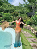 Holiday Holiday Dopamine Beauty Island Holiday Atmosphere Gradually Color Sunset Tie Dye Mesh Sling Skirt