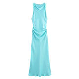 Spring 2025 New Fashion Round Collar Sleeveless Black Silk-Sense Silk-Sense Dress Women 8372090