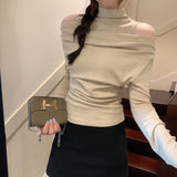 High-End Collar Fasting Long Sleeves Of Women's Autumn And Winter 2025 New Half-High T-Shirt Top
