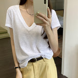 Korean Loose And Beautiful Pure Desire V-Neck Snowflake Short-Sleeved T-Shirt For Girls Summer New Lazy And Relaxed Hottie Top