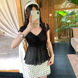 Ultra-Fire Age Reduction Black High-Waist Wave Point V Tie With Short-Sleeved T-Shirt For Women's Summer 2026 New High-End Small-Funded Top
