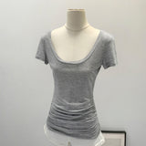 Lyselle Tiansi Slimy Big U-Neck Slim Short-Sleeved T-Shirt For Women's Summer New Long-Term Top