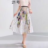 2025 New High-Rise Half-Dress Woman Tight Waist Ink Print Design Sense A-Character Skirt In The Long Folded Skirt