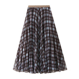 2025 Autumn Curry Lattice Half-Dress Woman Senior Sense A Word High Swing High Waist Thin Crobow Mid-Long Skirt