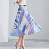 2025 New High-Rise Half-Dress Woman Tight Waist Ink Print Design Sense A-Character Skirt In The Long Folded Skirt