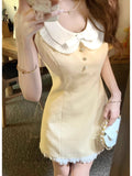 Milk Yellow Little Scented Doll Collar Dress To Close The Waist Thin A Word Gentle Sweet Gold Summer Date