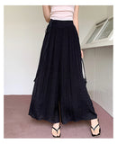 2025 Design Sense Of Fashion Pure Color Tie High Waist Thin Trousers Hanging Wide Leg Pants Slacks Sweet