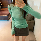 2026 Early Spring Thread Slimming Thin Tsets Bottom Knitted Women's Autumn Round Collar With Long-Sleeved Top
