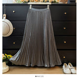 Autumn 2025 French Fashion Shiny Feeling 100 Folded Skirt Women High-Waist A Word Loose Umbrella Skirt Tide