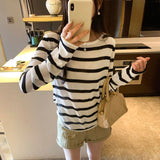 Lazy Wind Loose Sleeve Striped Long-Sleeved T-Shirt Girl Spring 2026 New Thin Shoulder Cover Shirt Top