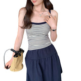 2025 New Design Feels Like Black Striped Knitted Sling Sling Small Vest Women Summer Back To Wear Clothes