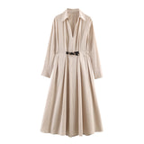 2026 Spring New Women's Fashion Casual Loose Belt With Fan Flute Dress 5029101