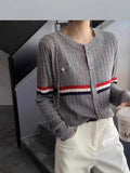 2025 Autumn And Winter New Women's Design Feel Cardigan Sweater Female Hit Striped Ocean Gas Age Cut-Down Knitting Top