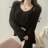 2026 Korean Version Of Spring And Summer New Women's Cool Sack Vest Open Shirt Loose Sun Protection Shirt Knit Two Sets Of Tops