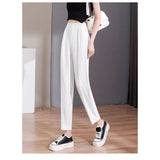 Grey Suit Pants Women Summer Thin High-Waisted Vertical Light Loose Thin Nine Points Leisure Small Cigarette Tube Pants