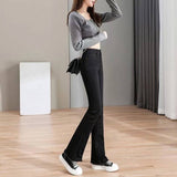 High-Waisted Denim Micro-Horn Trousers Women Black Small Eight-Point Trousers Elastic Thin Nine-Point Horn Pants Tide