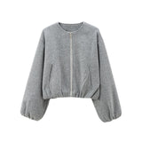 2026 Spring New Women's Soft Pilot Round Neck Zipper Short Jacket Jacket 3046