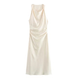 Spring 2025 New Fashion Round Collar Sleeveless Black Silk-Sense Silk-Sense Dress Women 8372090
