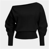 Autumn 2025 New Solid Color Loose Set Female Design Temperament Fashion Out-Shoulder Knitwear Shirt