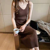 2026 New Sling Dress Spring And Autumn Temperament Thin Knitted Vest Skirt In The Long Black Inside Skirt