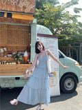 French Gentle Pink Cake Dress Women's Summer Bohemian Holiday Wind Folded Tunic Sling Skirt