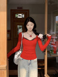 Pure-Style Sexy Hot Girl Square Collar Hollow Knitted Jersey Design Folded Lace Slings Inside The Top