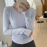 European T-Shirt Solid Color Slim Long-Sleeved T-Shirt Woman 2025 New Thin Air Ins On The Bottom Of The Top