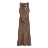 Spring 2025 New Fashion Round Collar Sleeveless Black Silk-Sense Silk-Sense Dress Women 8372090
