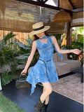 Design Sense Blue Oblique Shoulder Dress Women Autumn 2026 New Waist High Temperament Irregular A Short Skirt