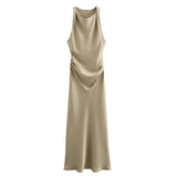 Spring 2025 New Fashion Round Collar Sleeveless Black Silk-Sense Silk-Sense Dress Women 8372090