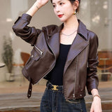 Vintage Black Leather Coat Women's Design Sense 2025 Autumn New Small PU Locomotive Leather Jacket Woman