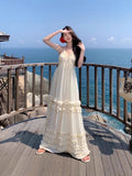 Beach Temperament Dress Sling Holiday Dress Beige Sexy Showy Fairy Summer Mop Atmosphere