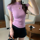 Korean Small Fragrant Temperament High-End Shoulder Sleeveless Knitted Shirt Women Summer 2025 New Slim Top