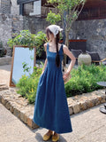 Blue Sleeveless Cowboy Sling Dress Women's Spring And Summer New Square Neck-Upid Thin French Temperament Long Dress