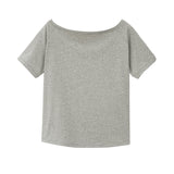 2026 Star With The Same Word Collar Slender Shoulder T-Shirt Girl Summer Lazy Wind High-End Feel Top Woman