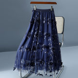 2025 Spring And Summer New High-Rise Thin Double Mesh Yarn Three-Dimensional Flower Half-Body Skirt Long Fairy Dress