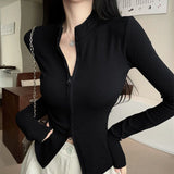 2025 Cardigan Spring And Autumn High-End Feel Shirt Semi-High Collar Bottom Shirt Can Wear A Coat