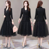 2025 New Spring And Autumn Atmosphere Mid-Year Mother Early Autumn Small Aroma Style Two-Set Dress Long-Sleeved Temperament Code