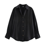 2025 Spring And Summer New Women's Fashion Single Row Buckle Silk Lithry Shirt 2074580