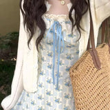 French Blue Floral Tie Sling Dress Dress Female Summer 2025 New Korean Wearing Sweet And Gentle Dress