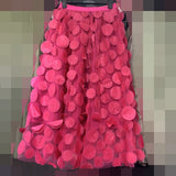 Three-Dimensional Flower Half-Dress Woman 2025 New Medium And Long Fairy Skirt High-Waisted Temperament Mesh Dress
