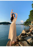 French Hanging Neck V Collar Water Drill Waist Swing Dress Women's Summer New Temperament Thin High-End Dress Dress