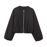 2026 Spring New Women's Soft Pilot Round Neck Zipper Short Jacket Jacket 3046