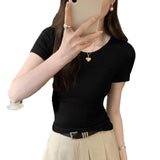 European Single Special To The Ocean High Sense Shoulder Short-Sleeved T-Shirt Women's Summer 2025 New Slim Slim Top
