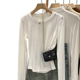 2026 Early Spring Fish Bone Slimming Long Sleeves Of The Bottom Shirt Of Women's Autumn New Unique Special Gas T-Shirt