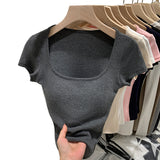 2026 Early Spring Temperament Explosion With Breast Pad Hottie Collar Shoulder Short-Sleeved T-Shirt New Summer