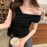 2026 Early Spring Design Collar Slim Thin Elastic Short-Sleeved T-Shirt New Hottie Short Model